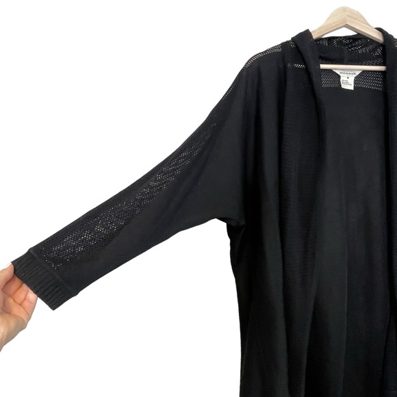 Misook Womens Black Long Length Open Cardigan Size M Meshed Trim Minimalist - Picture 4 of 9